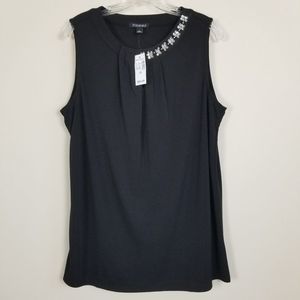 Roz & Ali Sleeveless Top XL Embellished Stretchy Black New
